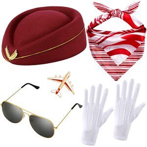 8936 6 Pcs Halloween Flight Attendant Costume Accessoriess